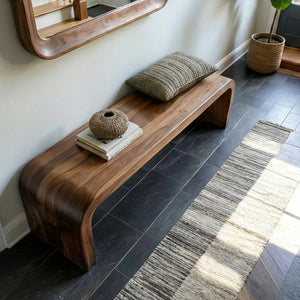Curved Solid Wood Bench with Waterfall Ends for Modern Entryway