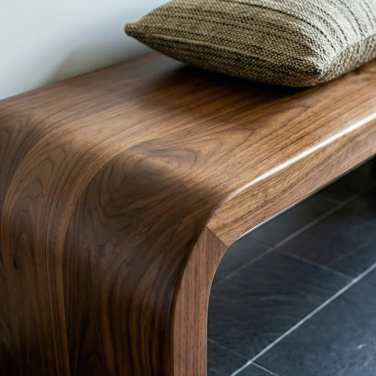 Curved Solid Wood Bench with Waterfall Ends for Modern Entryway