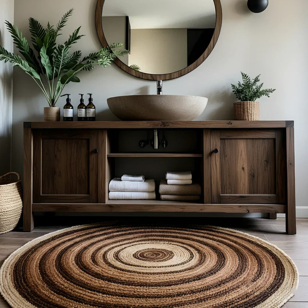 Long Solid Wood Bathroom Vanity with Open Shelf for Spa-Inspired Decor