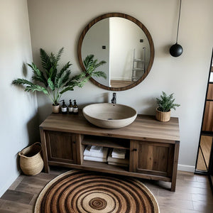 Long Solid Wood Bathroom Vanity with Open Shelf for Spa-Inspired Decor