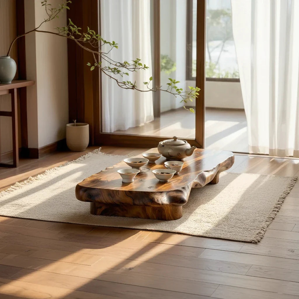 Low Solid Wood Tea Table for Minimalist Zen Interiors