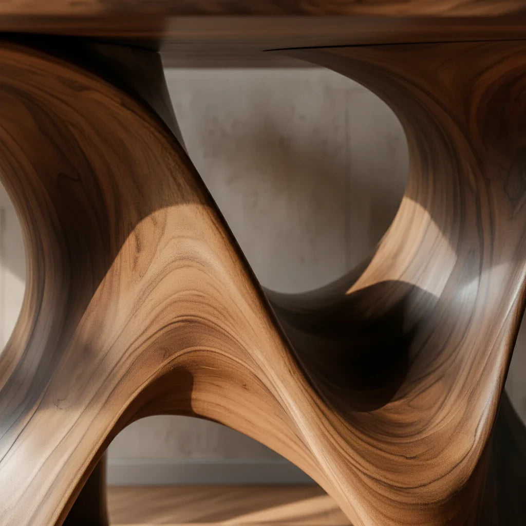 Luxury Sculptural Solid Wood Console Table with Artistic Double Pedestal Base