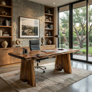 Live Edge Solid Wood Desk Handmade Natural Wood Office Table with Slab Top