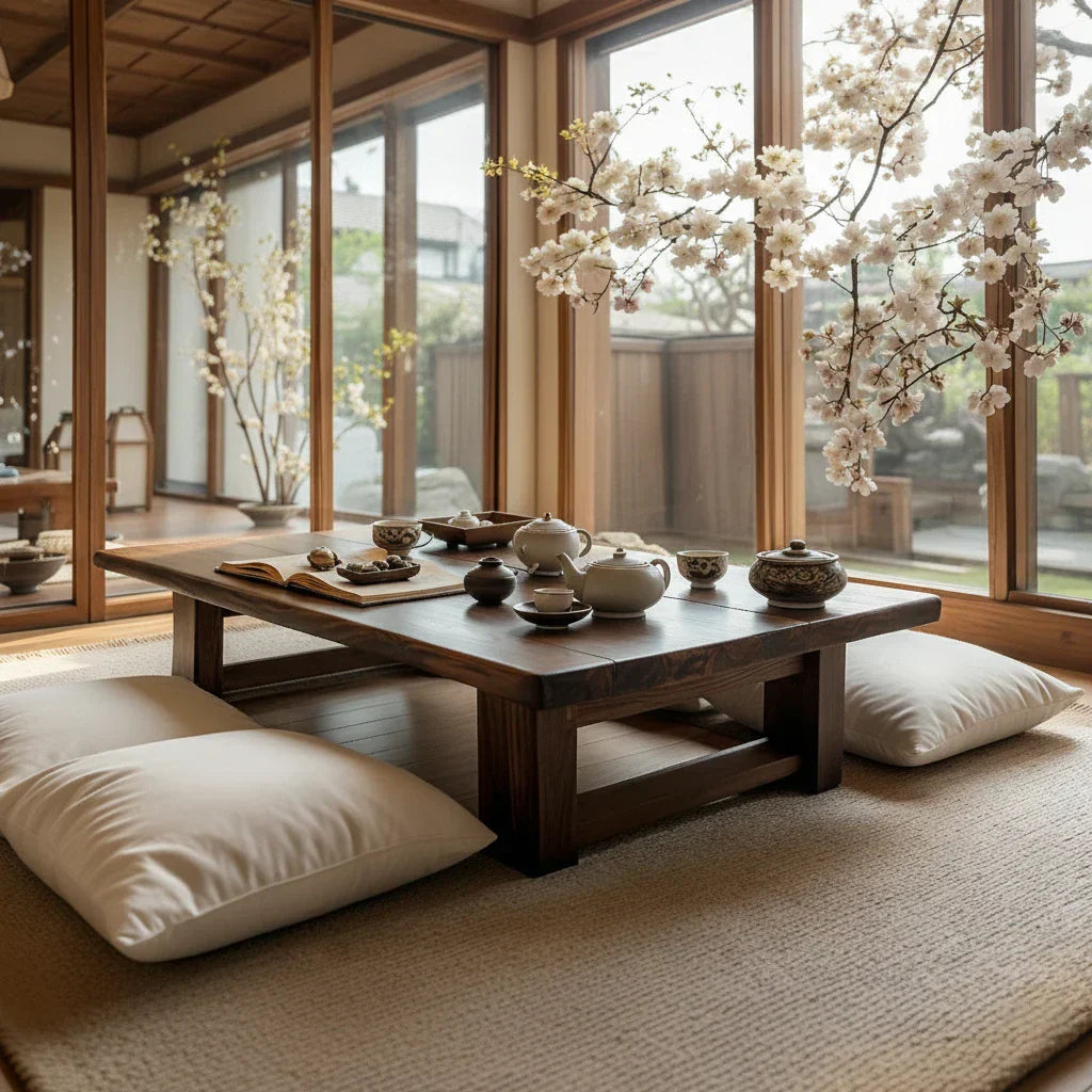 Solid Wood Floor Tea Table for Japanese-Style Living Spaces