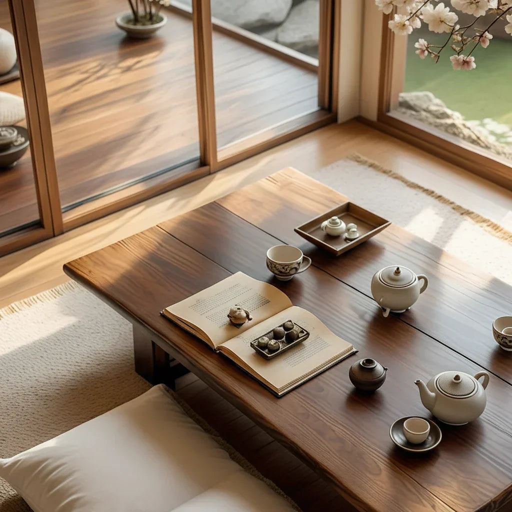 Solid Wood Floor Tea Table for Japanese-Style Living Spaces