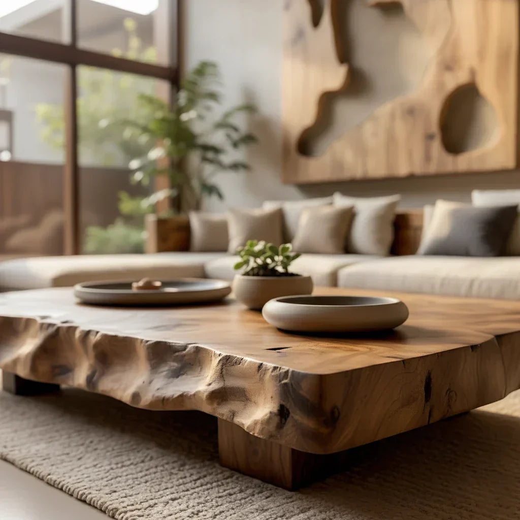 Solid Wood Coffee Table with Sculpted Live Edge for Open Living
