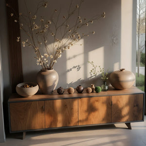 Handcrafted Solid Wood Console Cabinet with Organic Modern Silhouette