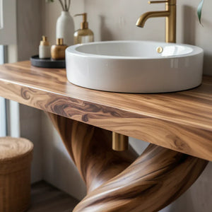 Solid Wood Bathroom Vanity with Sculpted Twisted Pedestal