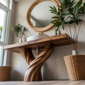 Solid Wood Bathroom Vanity with Sculpted Twisted Pedestal