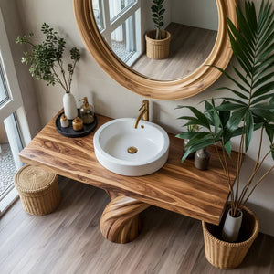 Solid Wood Bathroom Vanity with Sculpted Twisted Pedestal