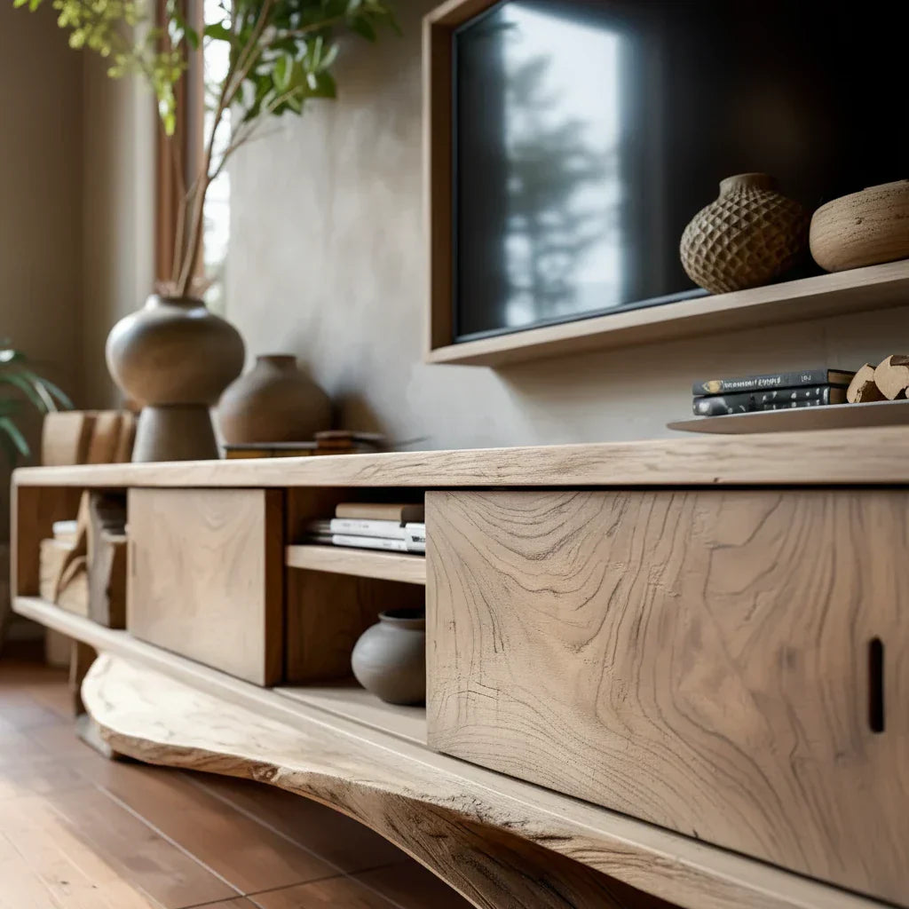 Sculptural Live-Edge Style Media Console with Organic Base