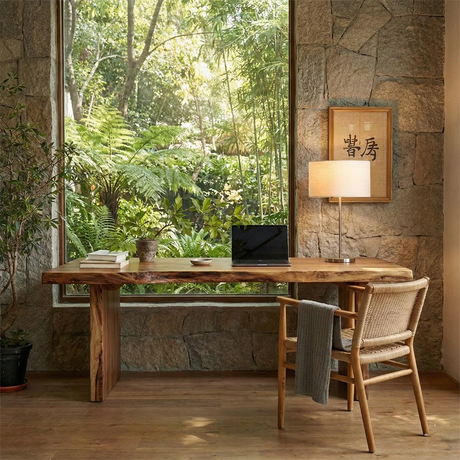 Minimalist Live Edge Wood Desk Handmade Solid Wood Table
