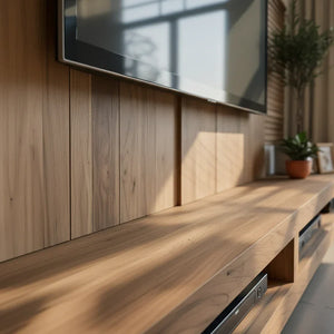 Low-Profile Media Console with Open Shelf for Modern Media Walls