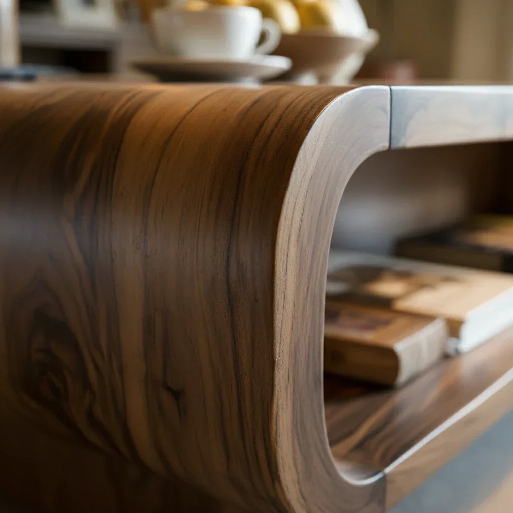 Rounded Solid-Wood Coffee Table with Shelf Storage