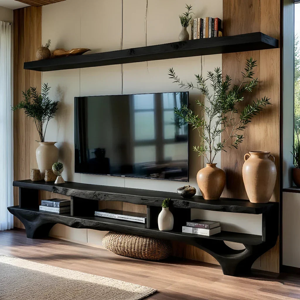 Live-Edge Style TV Console Wall-Mounted Shelf Media Wall Set