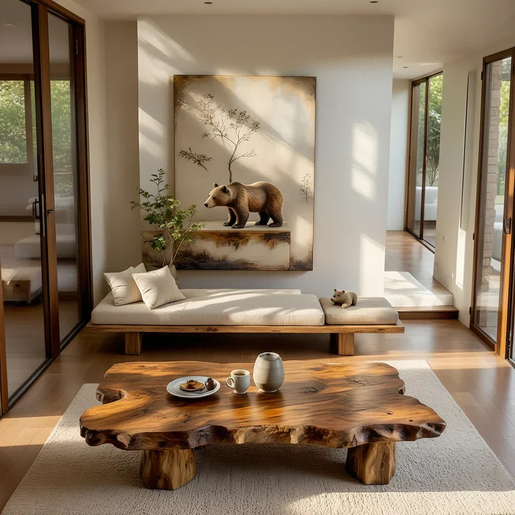 Solid Natural Wood Coffee Table with Modern Organic Form