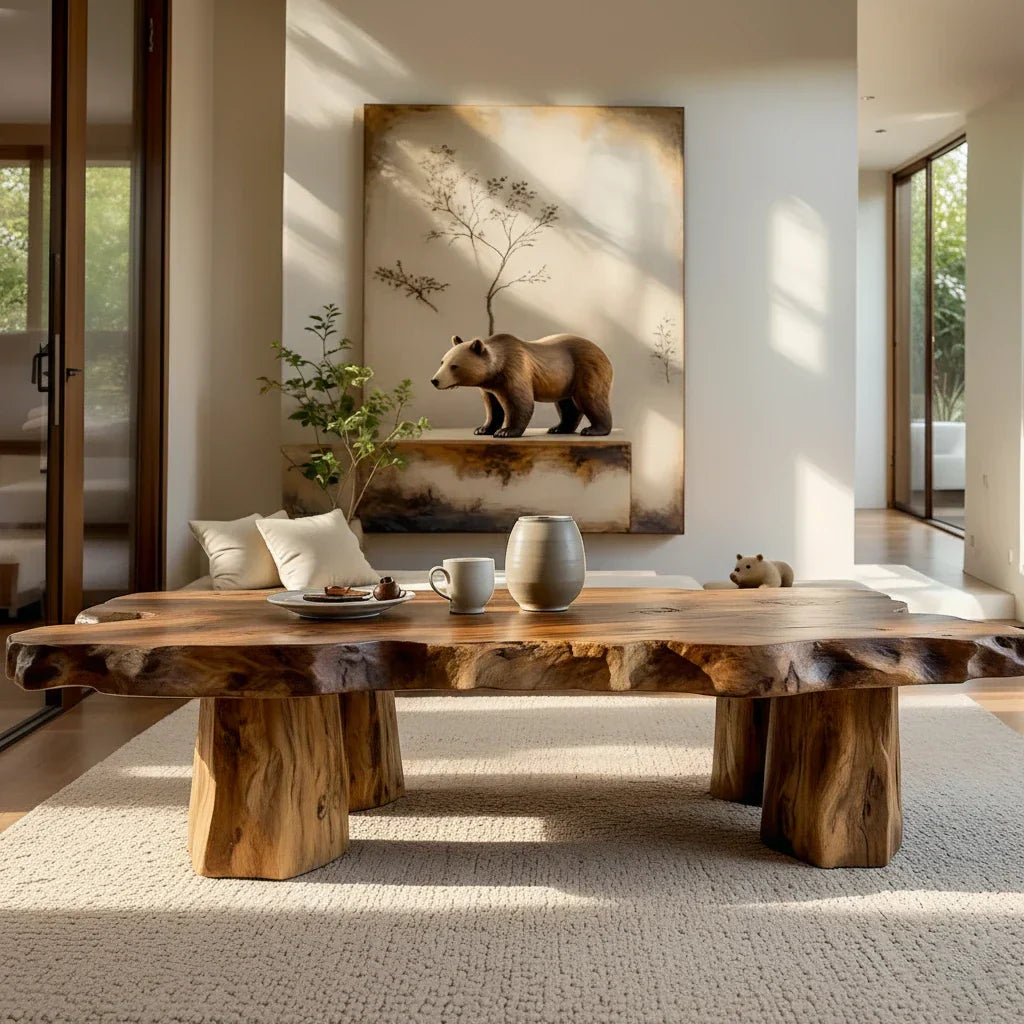 Solid Natural Wood Coffee Table with Modern Organic Form