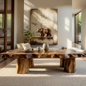 Solid Natural Wood Coffee Table with Modern Organic Form