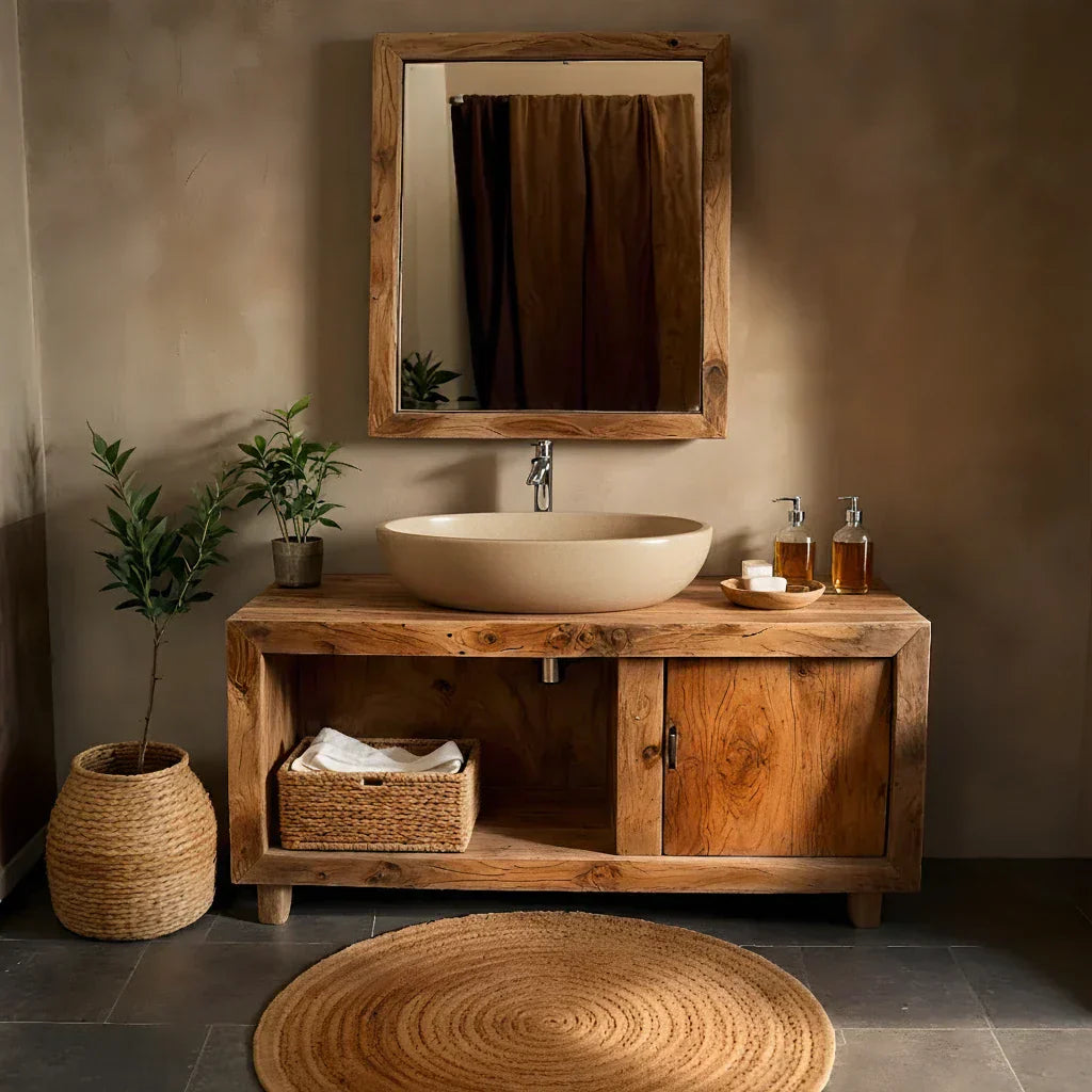 Solid-Wood Vanity for Wabi-Sabi Bathrooms