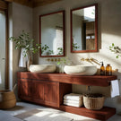 Double Solid Wood Bathroom Vanity with Cabinet and Open Shelf