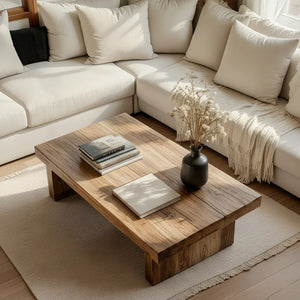 Natural Solid-Wood Low Coffee Table for Minimalist Living Rooms