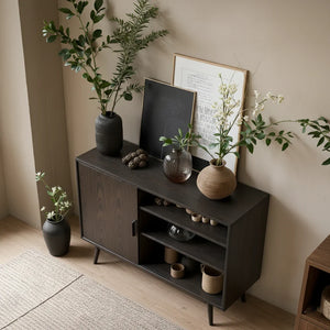 Dark Solid Wood Storage Cabinet with Open Shelving for Modern Interiors