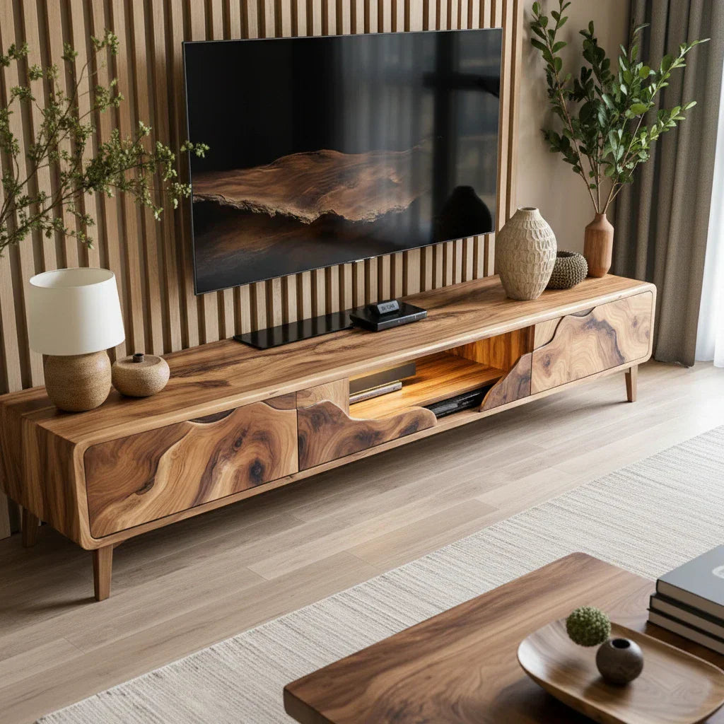 Organic Front Wood TV Console for Modern Living Rooms