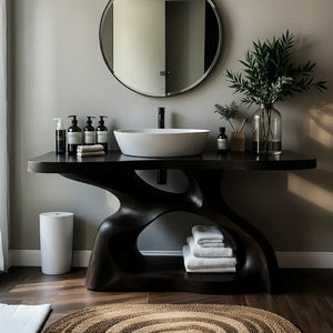 Sculptural Solid Wood Bathroom Vanity