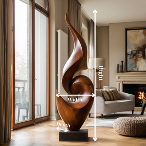 Tall Abstract Solid Wood Floor Sculpture for Luxury Living Room Interiors