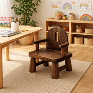 Solid Wood Kids Chair Handcrafted Wooden Armchair for Playrooms or Classrooms