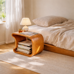 Modern Sculptural Solid Wood Side Table for Living Rooms and Reading Nooks