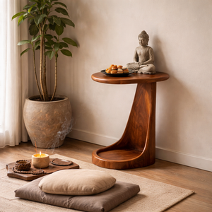 Waterfall Solid Wood Side Table with Tray Top for Living Room Decor