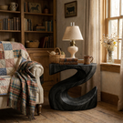 Handcrafted Solid Wood Bedside Table with Sculptural Curved Base for Bedroom