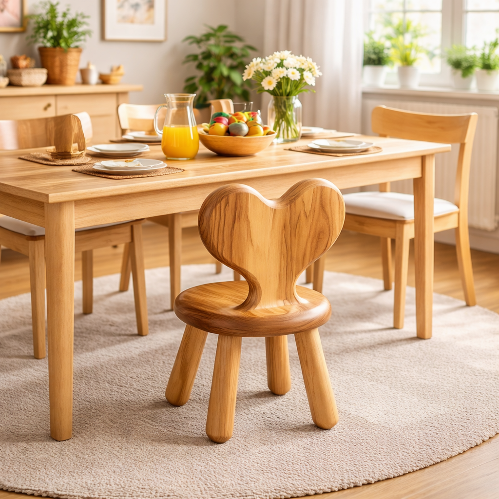 Solid Wood Kids Chair with Heart Shaped Backrest for Nursery Bedroom or Playroom