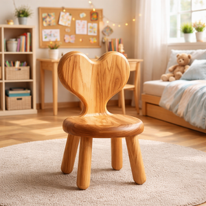Solid Wood Kids Chair with Heart Shaped Backrest for Nursery Bedroom or Playroom