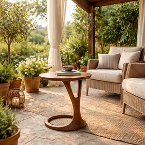Loop Base Solid Wood Side Table with Round Top for Living Room Decor