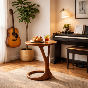 Loop Base Solid Wood Side Table with Round Top for Living Room Decor