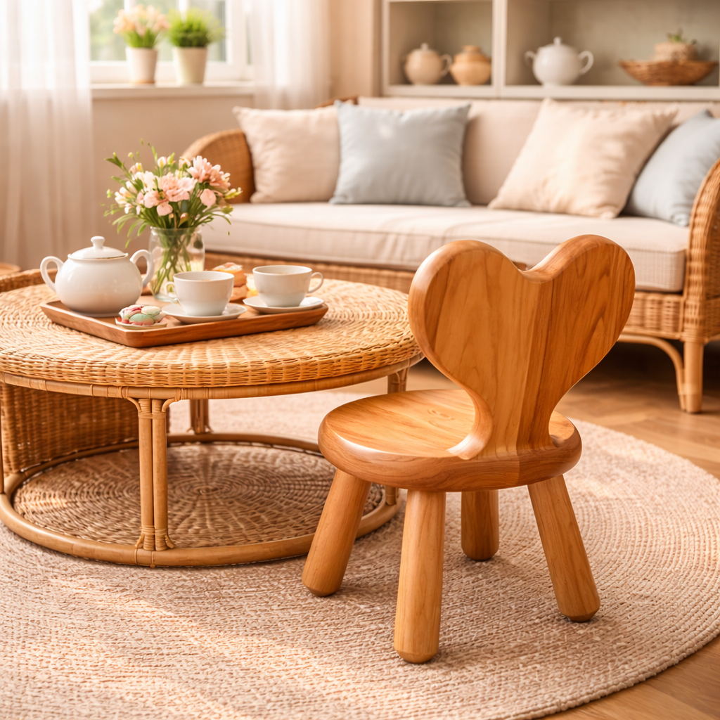 Solid Wood Kids Chair with Heart Shaped Backrest for Nursery Bedroom or Playroom