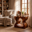 Handcrafted Solid Wood Nightstand with Sculptural Cutout Base for Bedroom