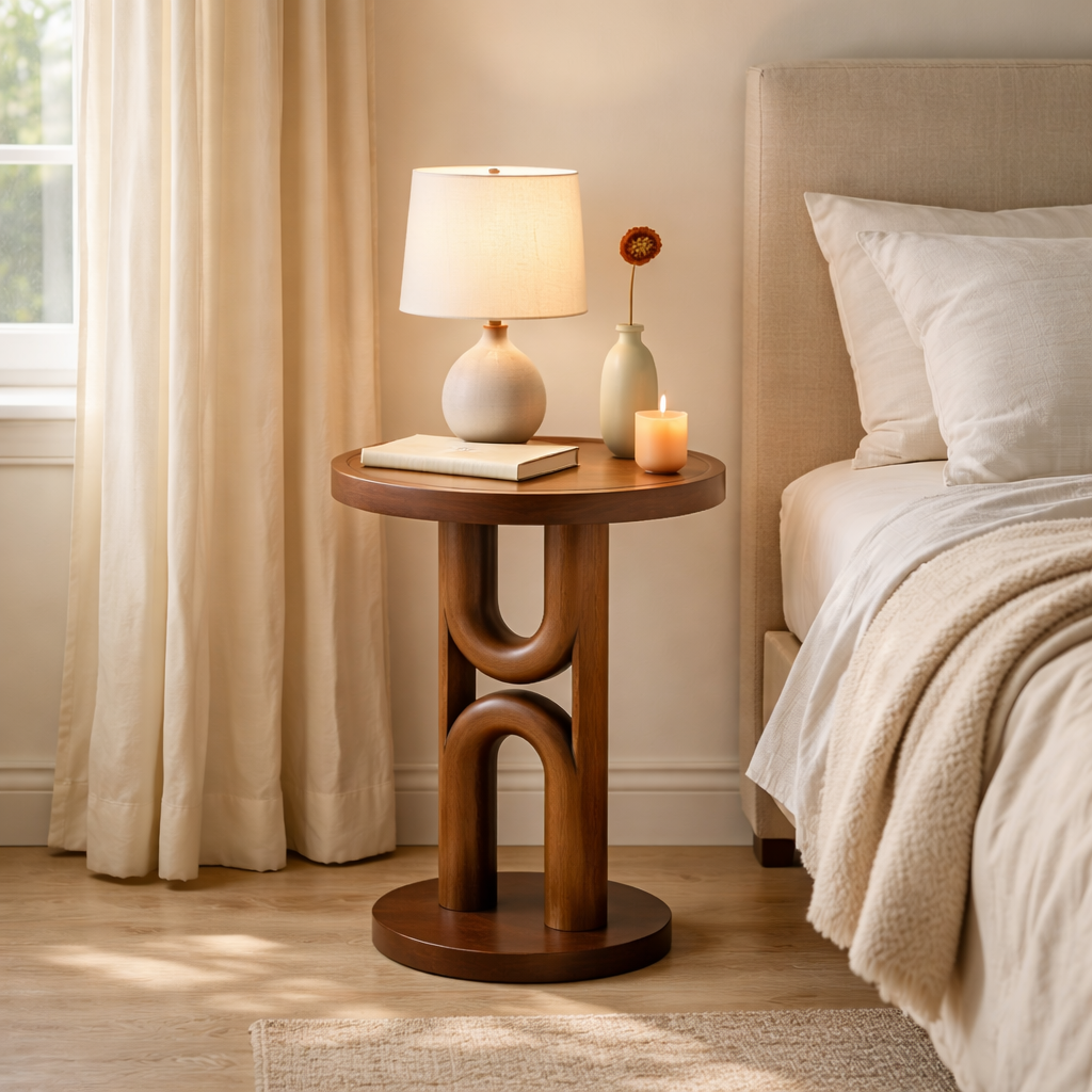 Tall Arch Solid Wood Side Table for Living Room Decor