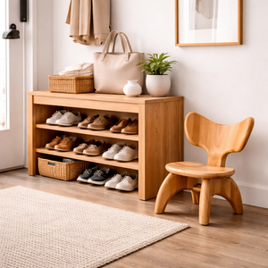 Solid Wood Accent Chair with Curved Backrest for Entryway Living Room