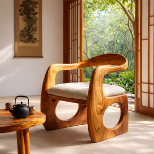 Sculptural Solid Wood Lounge Chair with Curved Organic Frame for Living Room
