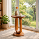 Oval Loop Solid Wood Side Table Round Top Pedestal for Living Room Decor