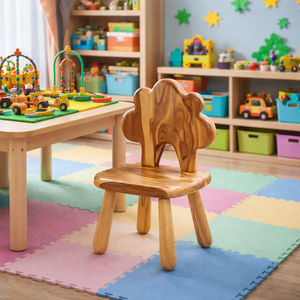 Solid Wood Kids Chair with Tree Shaped Backrest for Playroom or Learning Space