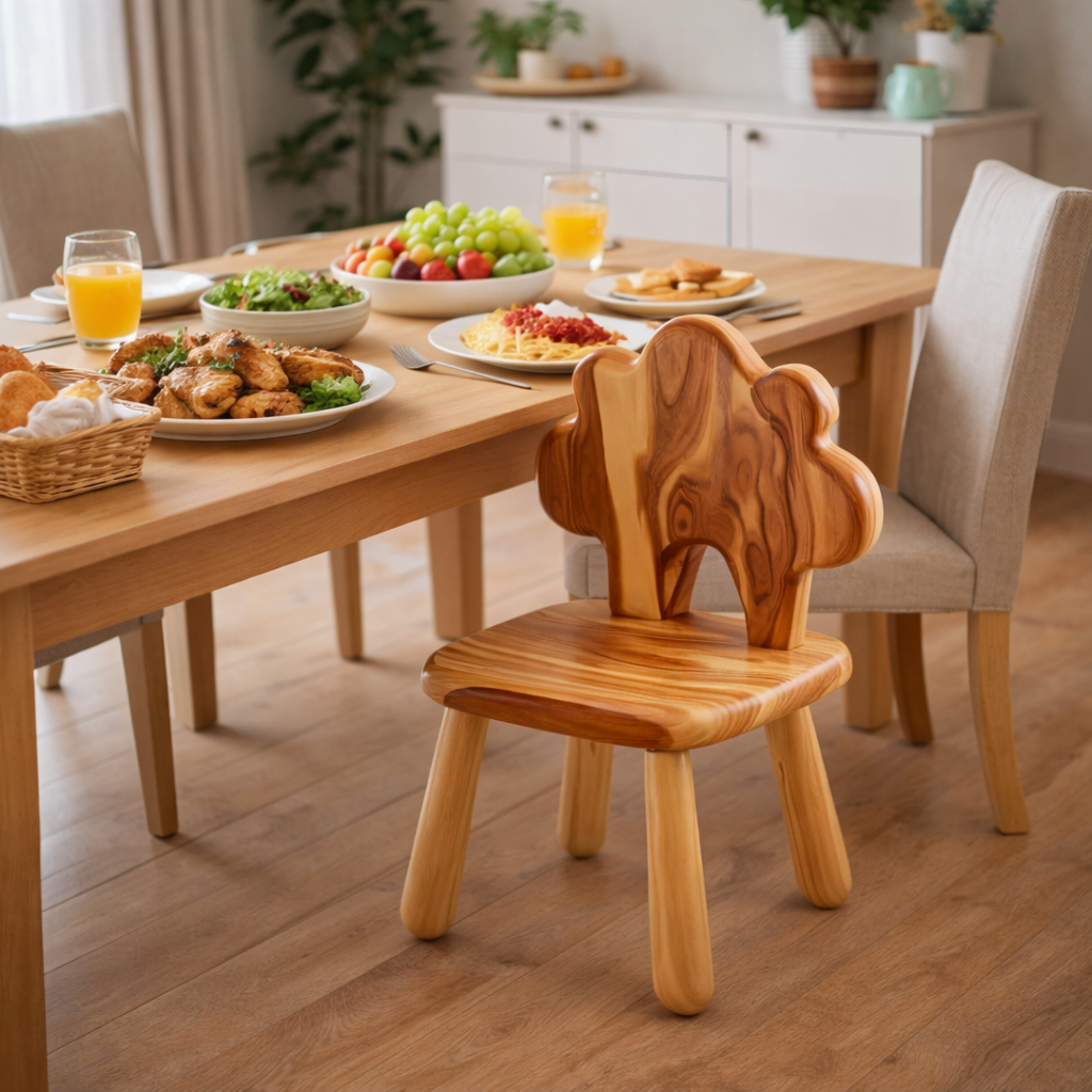 Solid Wood Kids Chair with Tree Shaped Backrest for Playroom or Learning Space
