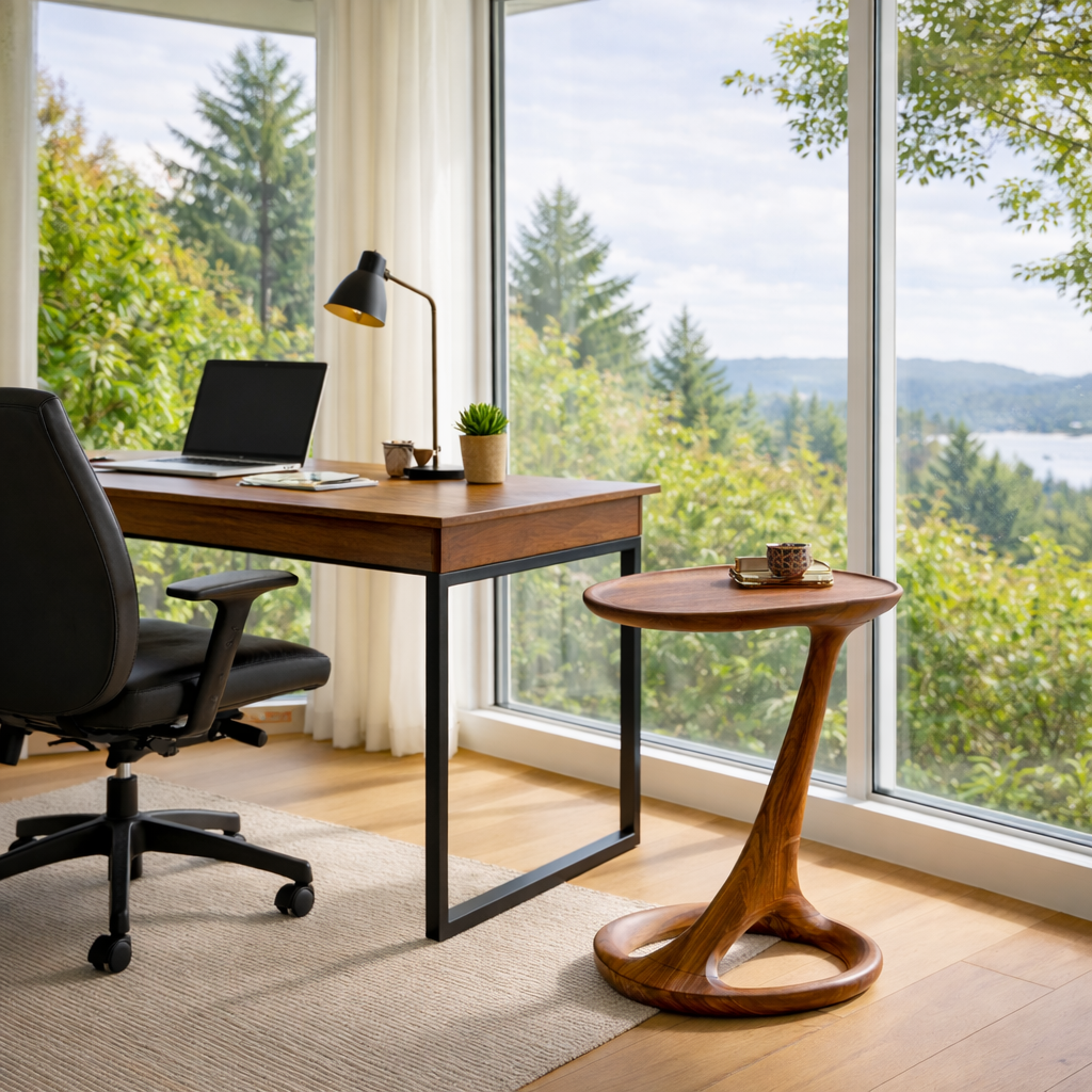 Modern Sculptural Solid Wood Side Table for Living Room Decor