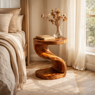 Organic Solid Wood Side Table with S Shaped Base for Modern Living Room