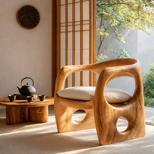 Hand Carved Solid Wood Lounge Chair with Organic Sculptural Design for Living Room