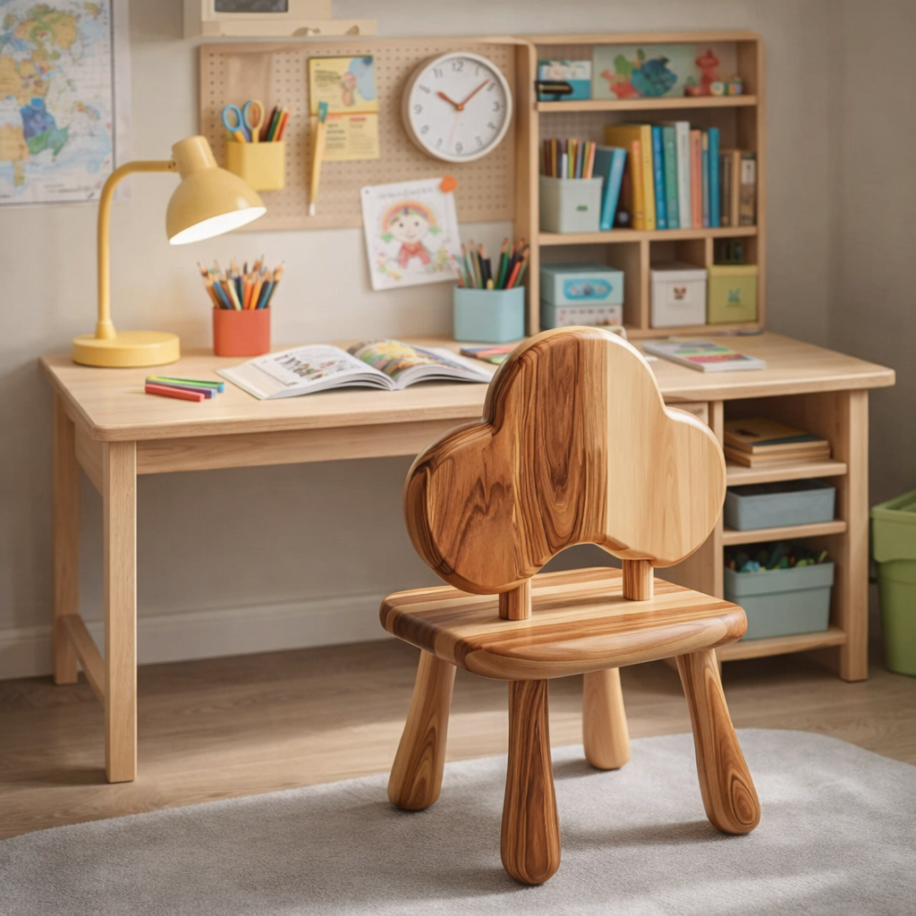 Solid Wood Kids Chair with Cloud Shaped Backrest for Nursery, Playroom or Learning Space