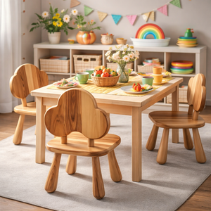 Solid Wood Kids Chair with Cloud Shaped Backrest for Nursery, Playroom or Learning Space